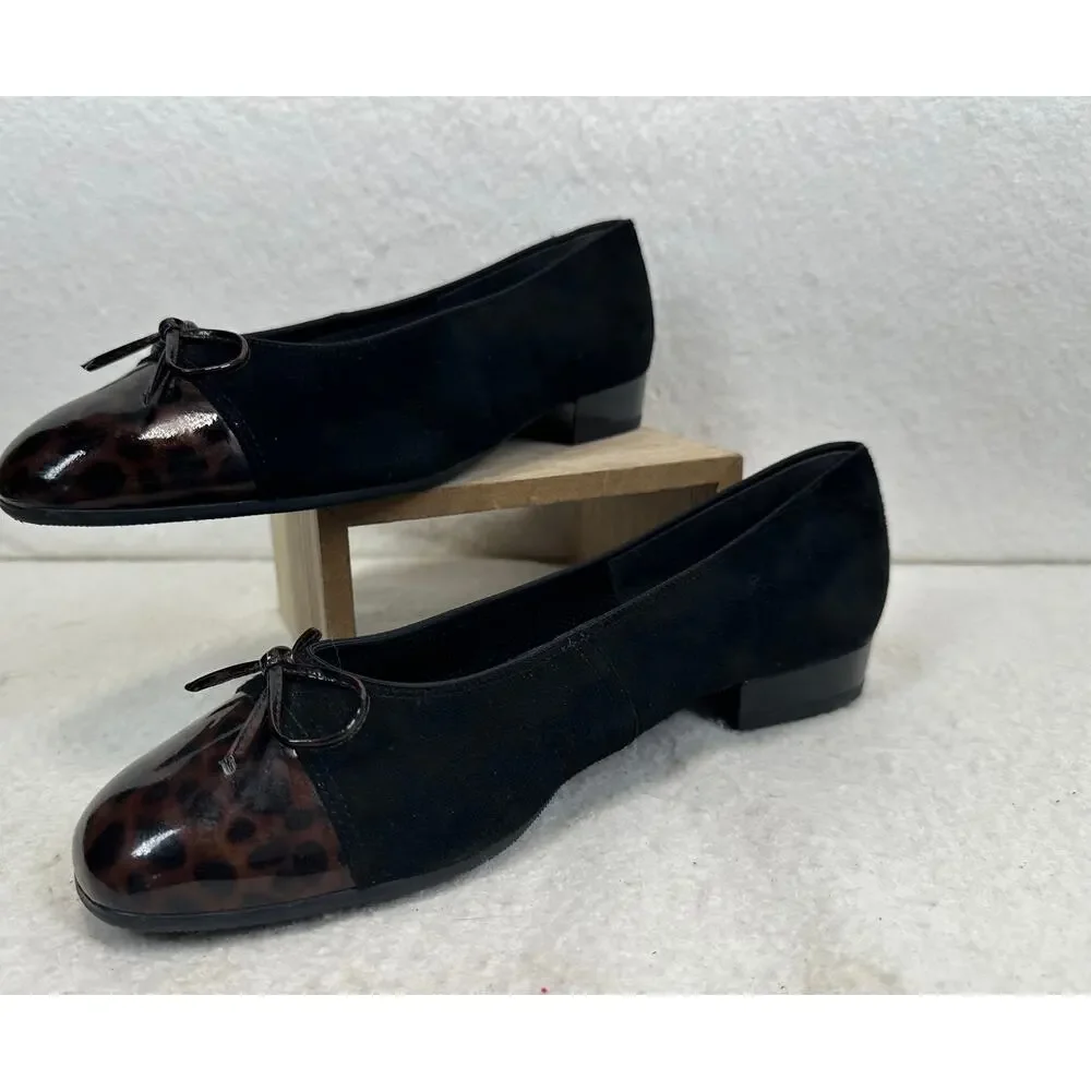 Ara Black Suede and Leopard Patent Toe Ballet Flat NWOT Size W9 Euro 40